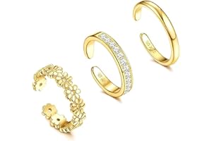 ZPLASK 3PCS Gold Toe Rings for Women, Adjustable Toe Ring Set with CZ Daisy Flower, Open Band Design, Non-Tarnish Toe Rings (14K Gold Filled), Gold Toe Ring for Summer Beach Foot Jewelry