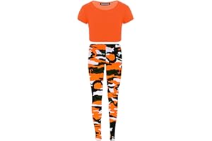 Hamishkane Kids Girls Plain Neon Crop Top Army Printed Leggings Summer 2 Piece Dance Set
