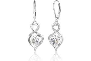 ALEXCRAFT kolczyki w kształcie serca srebro 925 wiszące z cyrkonią Leaveback serce srebrne wiszące kolczyki dla kobiet dla kobiet dziewczyna mama