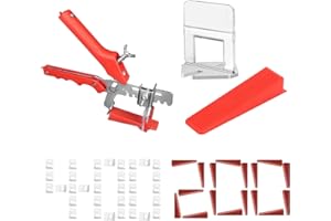 KIUIOM Sistema de Nivelación de Azulejos,Cuñas Niveladoras Suelo,Kit Sistema Nivelacion,Niveladores de Azulejos para la Ayuda a la Colocación de Baldosas,400 Lengüetas,200 Cuñas,1 Pinza