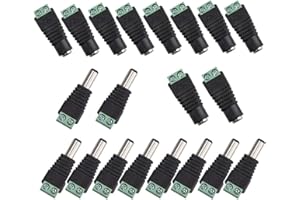 Senven® 20 Pcs Professional 5.5 X 2.1mm DC Conector Enchufe, 10 Pares 2 Pin Enchufe Macho & Socket Hembra Kit, 12V DC Jack Adaptador de Conector de Alimentación para Cámara CCTV LED Strip