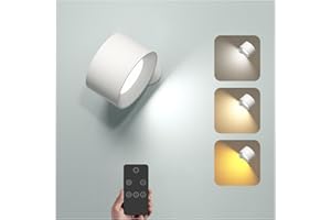 Feallive Lámpara de Pared, Aplique Led Interior con Mando a Distancia Regulable con Batería Recargable Control Táctil 3 Niveles de Luminosidad 3 Modos de Color Orientable 360º para Dormitorio Blanco