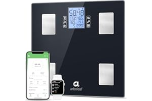 arboleaf Báscula Grasa Corporal Inteligente Báscula de Baño Digital con App, Balanza de Peso, 14 Monitores de Composición Corporal para Peso Corporal, Grasa Corporal, IMC, BMR, 180KG
