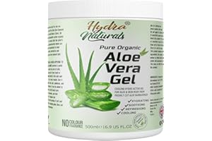 HYDRA NATURALS 100% Pure Organic Aloe Vera Gel 500ml Made from Freshly Cut Aloe for Face, Body, Hair, Sunburn, After Sun, Scars, Hydrating Cooling Refreshing Vegan Cruelty-free