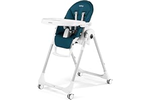 Peg Perego Prima Pappa Follow Me Seggiolone Pappa Neonati Reclinabile, Funzione Sdraietta, 4 ruote, Pieghevole e Ultracompatto, per Bambini da 0 a 3 Anni (0-15 kg), Petrolio