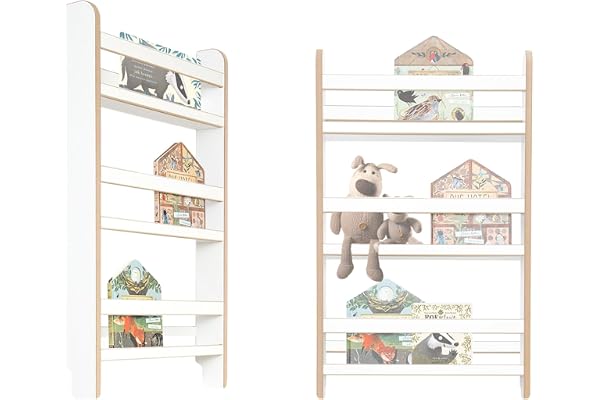 MAMOI® Bokhylla för barn av träbaserat material – Boklåda, barnbokhylla, bokhylla för barnrum, bokbänk, vägghylla, Montessori barnmöbel