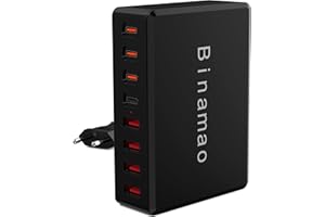 Ładowarka USB C, Binamao 100 W, zasilacz 8 portów USB 【4 USB-A+4 typ C】Wiele ładowarek USB, stacja szybkiego ładowania, do iPhone 15, 14 Pro Max 13 12, iPad, Samsung, Xiaomi, Google, Huawei