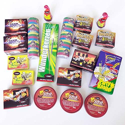 Kinderfeuerwerk Set von COMET - Sortiment Schatzkiste mit über 280 Teilen - Jugendfeuerwerk der Klasse 1