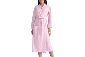 WYONGTAO Waffle Dressing Gown Womens Lightweight Waffle Full-Length Robe Gowns Long Bathrobe Soft Luxury Dressing Gown Pajamas V Neck Long Sleeved Bath Robes with Belt for All Seasons Spa Hotel Sleepwear