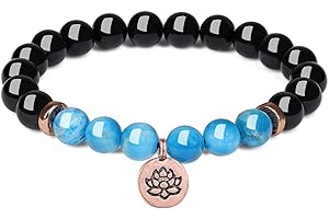 COAI Bracciale Bilanciamento Reiki in Tormalina Nera e Pietre Naturali con Amuleto Fiore di Loto