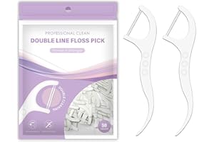 zoerbufan Dental Floss Toothpick, Floss Sticks Dental, Portable Teeth Stick, Double Tooth Picks, Floss Picks, Keeps Your Mouth Fresh and Clean for Travel Home Office Restaurant (50 Pcs)