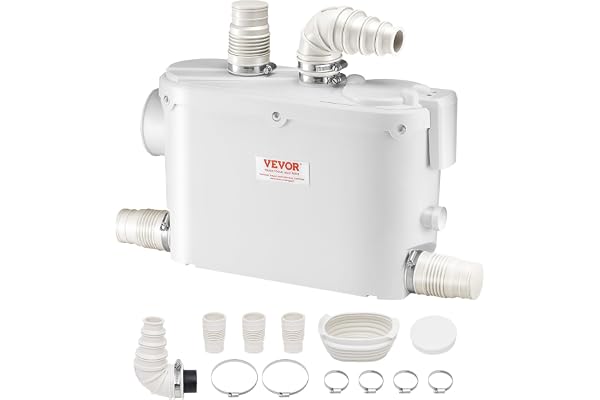 VEVOR Pompe de macération, 500 W, pompe de puisard d'égouts de macération avec 3 entrées d'eau, 6600 L/h, levage 8 m pour élimination eaux usées, toilettes, cave, cuisine, évier, douche, baignoire