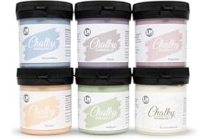 LM-Kreativ Chalky Pintura a la tiza,6 x 100 ml, (sueño pastel), de acabado tiza para un aspecto vintage, Shabby y chic Las pinturas cal también se pueden utilizar como madera al secarse obtienen mate