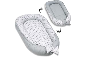 PaLulli Kuschelnest 2-seitig Babynest Babynestchen Baby Nest Nestchen Reisebett Wickelauflage Kuschelbett, Kokon Kokon für Babybett - Babys und Säuglinge, 100% Baumwolle Oeko TEX (Little Stars)