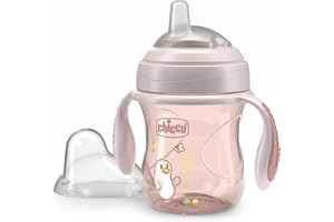 Chicco Transition Cup Bicchiere Antigoccia per Bambini 200ml, 1 Tazza Biberon 4+ Mesi per Imparare a Bere, con Beccuccio Ergonomico in Silicone, Doppia Valvola Anticolica, senza BPA - Rosa