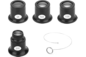HELWEET Lupa Monocular, Lupa Relojero, JoyeroLupa, Lupas de Relojero para Reparación, Eye lupas, con Soporte de Alambre, 5X, 10X, 15X, 20X,para Relojes, Joyas, Monedas, Sellos