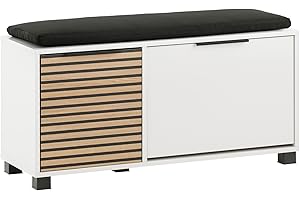 ‎SCHILDMEYER Schildmeyer Loft Schuhbank 157169, Mattweiß/Akustikpaneel Optik, 98,4 x 33,1 x 47,2 cm