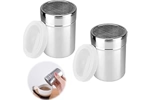 TNSLAND 2 pezzi Agitatore per Zucchero a Velo con Coperchio, Spargi Zucchero a Velo e Cacao, Agitatore per Cappuccino, Spargi Cacao in Polvere, agitatore per Farina in Acciaio inox per Caffè, Spezie