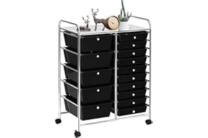 ‎GIANTEX GIANTEX Rollwagen mit 15 Schubladen stapelbar, Schubladenwagen Badrollwagen Küchenwagen mit feststellbaren Rollen, Aufbewahrungswagen Haushaltswagen für Küche Bad Büro 63x37x87 cm (Schwarz)