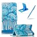 Produktbild Huawei P8 Lite Handyhülle Brieftasche Lederhülle Case,Bookstyle Magnet PU Leder Standfunktion Kompletter Schutz Kartenfach Wallet Cover für Huawei P8 Lite,Herzzer Mode Gute Qualität [Blauer Wald Muster] Schutztasche Schutzhülle Handyschale Hülle Flip Case Cover für Huawei P8 Lite + 1 x Frei Blau Handy Halterung Ständer + 1 x Frei Blau Touch Pen Stift Stylus