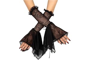 keland Un Paio Romantico Goth Nero Guanti Lunghi di Pizzo Grim Halloween Cosplay Accessorio