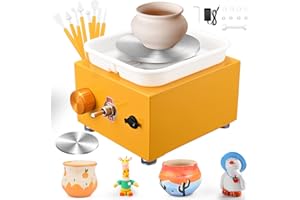 VAYOTOY Torno Alfarero, Rueda de Cerámica Portátil 30 W Velocidad 0-2000 RPM Máquina de Rueda de Cerámica Ajustable con Placas de 10/6,5 cm y Herramienta de Modelado