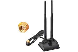 Eightwood Antenne WiFi Exterieur RP-SMA 2.4G / 5.8G 6dBi Antenne WiFi bi-Bande avec Base magnétique Câble 2m Compatible avec Les caméras de Surveillance sans Fil Carte WiFi pour pc