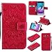 Produktbild Lonchee Samsung Galaxy J3 Leder Wallet Tasche Brieftasche Schutzhülle , Sonnenblumen geprägten Muster Design Hochwertige PU Leder Folio Tasche Case Hülle im Bookstyle mit Standfunktion Kredit Kartenfächer (Rote)