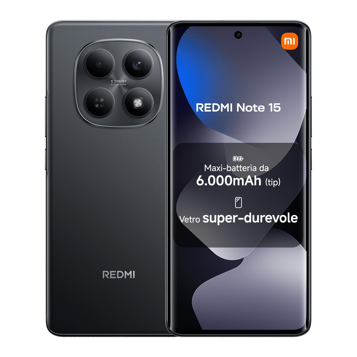 XIAOMI REDMI Note 15, Smartphone 6+128GB, Nero, 6000mAh | Resistenza all’acqua, Fotocamera super nitida da 108 MP, Display FHD+ da 6,77", Garanzia 2 anni