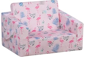 PWTJ Kid Sofa Chair, Children’s 2 in 1 Flip Open Foam Sofa bed for Kid Birthday Gift (Light Pink)