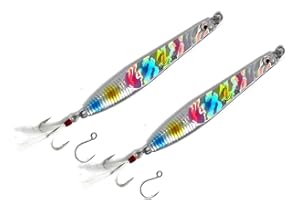 FISHZONE - 2 x KONICHI RIP RIDER Long Cast Fishing Lures - 11.50cm / 40g - Dressed Marine Mylar Treble & In-line 3/0 Hook (4 Colours Designs) For Bass & Predatory Fishing