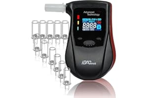 iBACheck Tragbarer Alkoholtester mit Halbleitersensor, wiederaufladbar, digitaler Alkoholtester mit Prelert-Funktion, Alco Test mit 4 Einheiten Standard E 10 Erinnerungen (Farbe) 12 Mundstücke