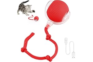 KEWUZY Katzenspielzeug Elektrisch mit LED Licht, Interaktives Katzenspielzeug, 360-Grad-Ball Automatischer Modellierung Katzenball mit Seil, USB Wiederaufladbarer