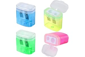 kuou 4 Pcs Pencil Sharpeners , Manual Pencil Sharpener with Cover Dual Hole Pencil Sharpener Manual for Kids Students School Home Office Supply, Multicolor