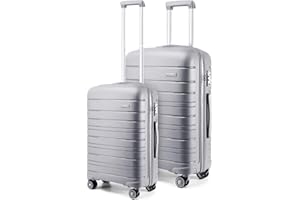 KONO Luggage Sets Gepäcksets Koffer Trolleys Set 2 Teilig Kofferset Polypropylen Hartschalenkoffer Reisekoffer mit 4 Rollen und TSA Schloss, Kofferset-XL-M (Grau)