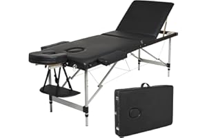 Mondeer Table de Massage Pliante, Lit Cosmétique Pliante Aluminium Professionnel, Lit de Massage Portable, avec Housse de Transport,3 Zone, Noir