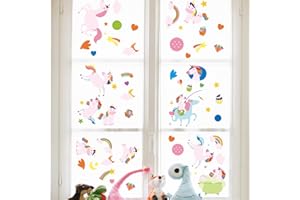 PLIGREAT 6 Sheets Rainbow Fairy Horse Window Stickers, Static Window Decals Removable Window Clings for Nursery Bedroom Living Room Playroom Sliding Glass Doors Window Decoration Home Indoor Decor