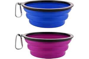 MOACC Collapsible Dog Bowls for Travel, 2-Pack Dog Portable Water Bowl for Dogs Cats Pet Foldable Feeding Watering Dish for Walking Parking Traveling with 2 Carabiners (Large, Blue+Purple)
