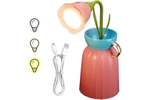 ELITECRAN Lampe de Bureau LED à Fleurs, Lampe de Lecture Rose avec 3 Températures de Couleur, Lampe de Table Rechargeable Lumière Réglable, Night Light Sans Fil pour Chevet D'éTude De Chambre à Coucher Dortoir