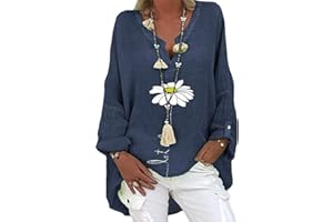 SCBFDI Chemises en Lin De Coton De Couleur Unie pour Femmes à Col en V Hors De L’épaule Hauts à Manches Longues Tunique à Porter avec des Leggings