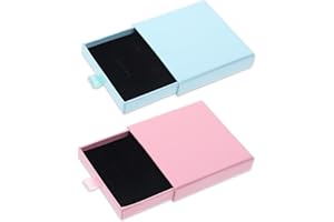 Telooco 2 Pièces Boîte Cadeau Rétractable Petite Boîte à Bijoux 8 x 8 x 1,7cm Bracelet Collier Boîte Cadeau à Bijoux en Carton pour Boucles D'oreilles Bijoux Timbres (Bleu, Rose)