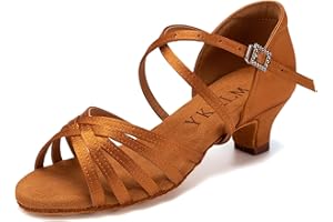 YKXLM Chaussons de Danse Latine Fille Standard Salle Ouverte De Bal Chaussures avec Talon 4CM