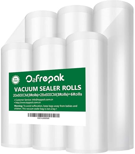 Rouleaux Sacs Sous Vide VacYaYa 6 Rouleaux (3x20cm + 3x28cm X 600cm) - Sans BPA - Compatible Toutes Machines