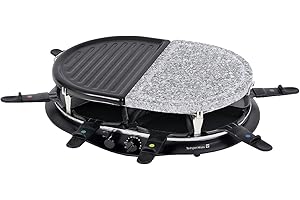 Tarrington House Griglia per raclette elettrica RG1213, metallo/pietra ollare/plastica, 1200 W, antiaderente, per 8 persone, con termostato, nera