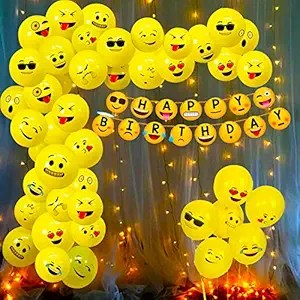 Party Propz Emoji Theme Birthday Decoration Kit Combo - Banner, Rubber Balloon, Led Light Set for Kids, Boys,Girls Supplies/ Smiley Birthday Items/ Kids Birthday Decoration Items-52PCS, Multicolor