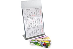 Calendrier de table Timr en acier inoxydable à poser I Motif abeilles I pour 2 ans 2026/2027 I Format portrait 105 x 230 mm I Vue sur 3 mois avec blocs magnétiques I Multilingue D/GB/F I tr205