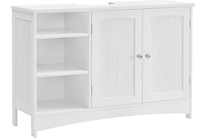 ‎VASAGLE VASAGLE szafka pod umywalkę, szafka dolna, szafka łazienkowa, ekstra długa, 90 x 30 x 60 cm, 2 drzwi, szafka łazienkowa, otwarte przegródki, półki z regulacją wysokości, biały BBC410P31