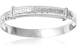DESIGNER INSPIRATIONS BOUTIQUE Engraved/Embossed Pattern/Design Expanding/Expandable/Adjustable Bangle Bracelet for Baby/Child/Children/Women - 925 Sterling Silver - Childrens Jewellery