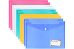 UMRIOX Plastic Wallets - 10 Pack A4 Plastic Folders Document Files Envelope - Plastic Popper Wallets with Label Pocket and Snap Button for School Office Homework Travel, Assorted Colours