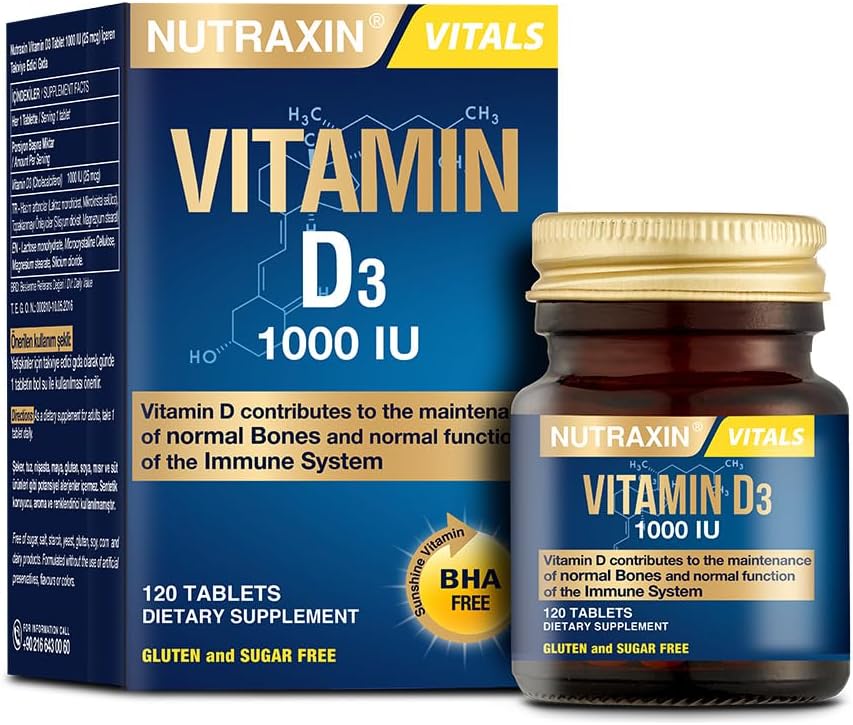 Nutraxin Vitals D3 Vitamin 1000 IU 25 mcg 120 Tablet Takviye Edici Gıda